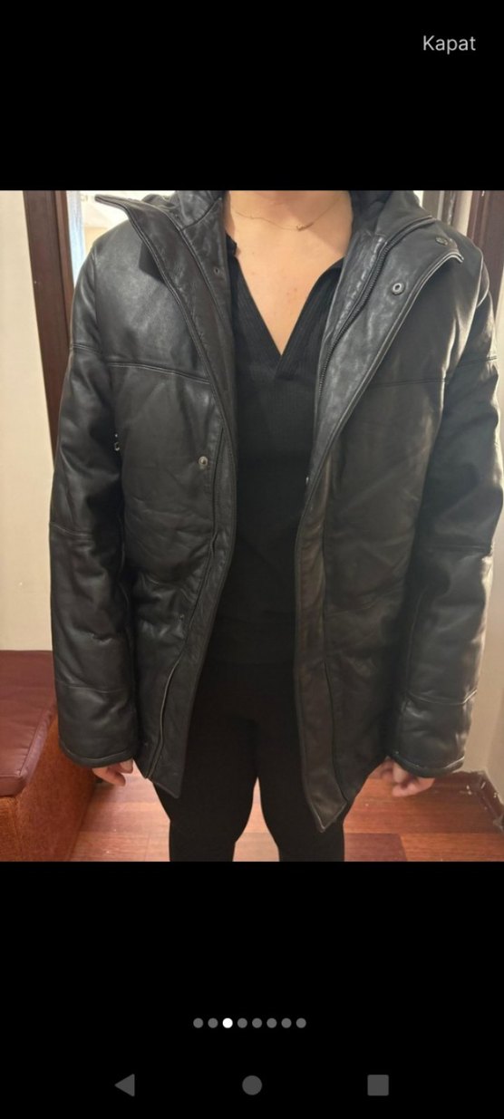 Erkek Siyah Deri Fermuarlı Ceket - Görsel 2