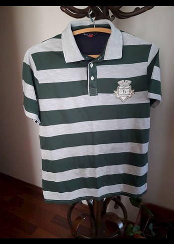 Gri Çizgili Erkek Polo Tişört