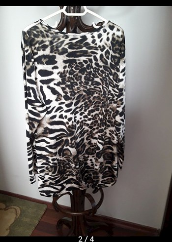 Diğer Kahverengi Zebra Desenli Kadın Uzun Kollu Bluz