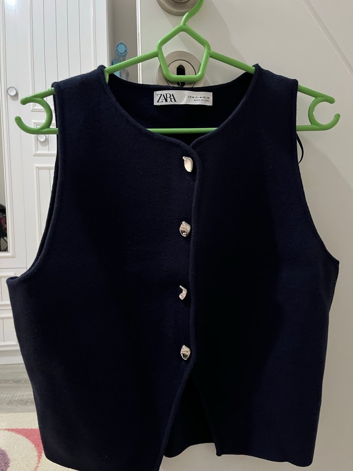 Zara lacivert Süet Düğmeli V Yaka Kadın Üst - Görsel 2