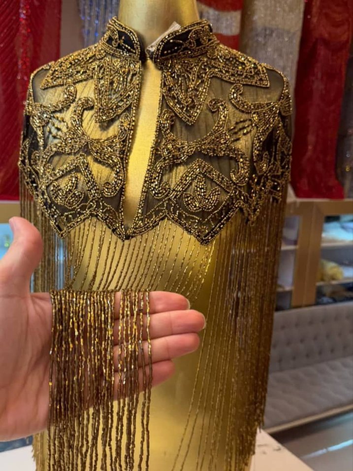 Altın İşlemeli Boncuklu Kadın peleri - Görsel 4