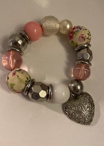 Pembe Çiçek Desenli Boncuklu Bileklik - Görsel 2