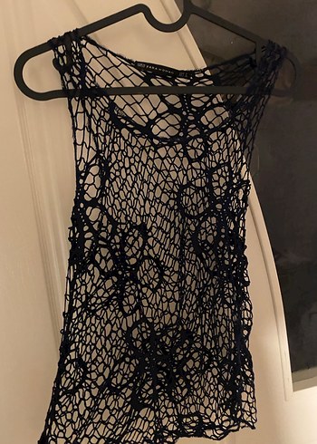 Siyah Dantel Örgü Gotik Midi Kadın File Üst - Görsel 2