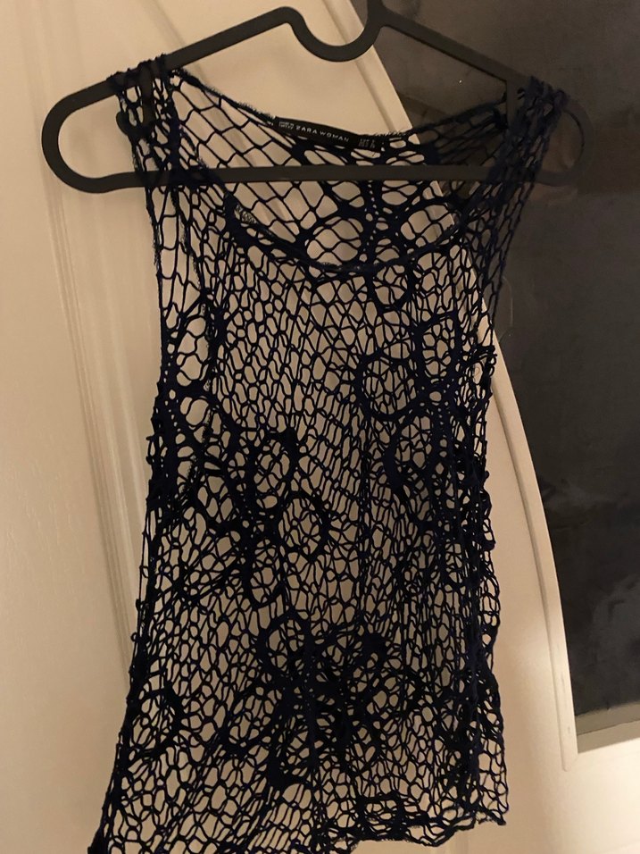 Siyah Dantel Örgü Gotik Midi Kadın File Üst - Görsel 2