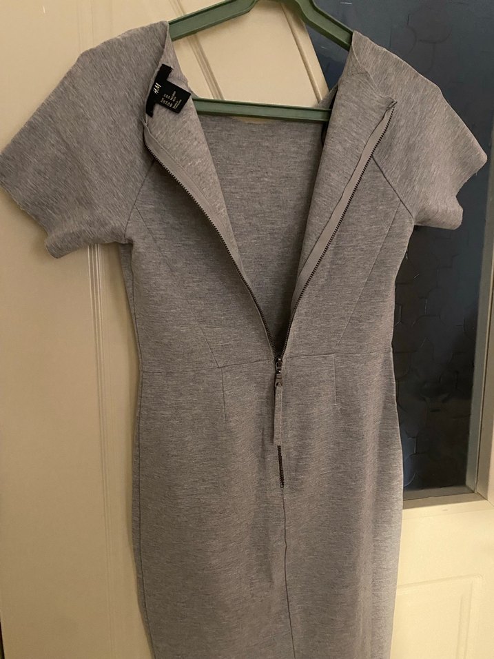 Gri Midi Kısa Kollu Elbise - Görsel 3