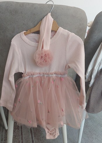Pembe Kız Çocuk Uzun Kollu Nakışlı Elbise