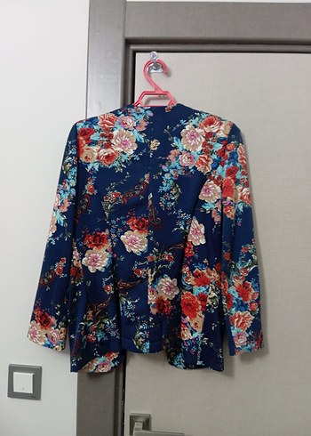 Çiçek Desenli Lacivert Kadın Blazer Ceket - Görsel 3