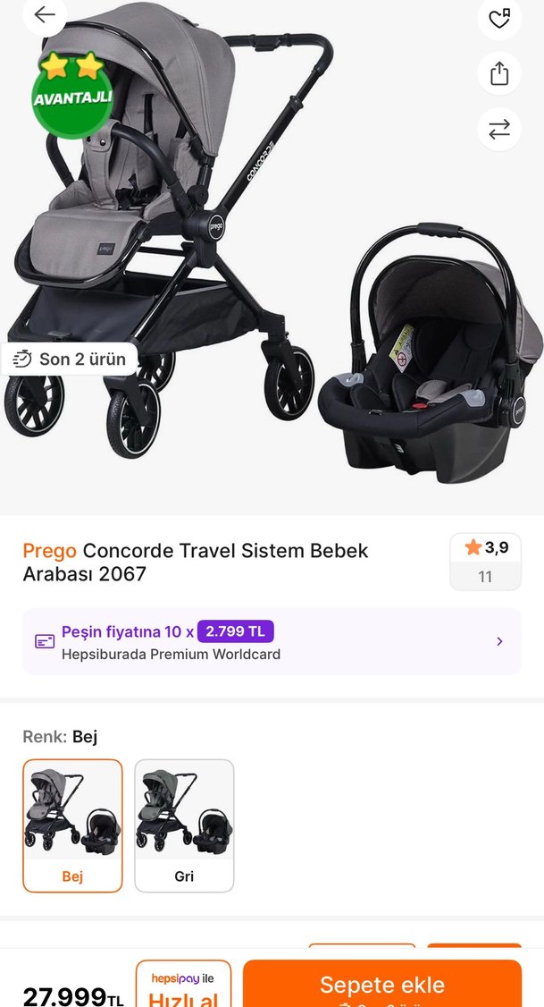 Gri Bebek Arabası ve Taşıma Koltuğu Seti - Görsel 2