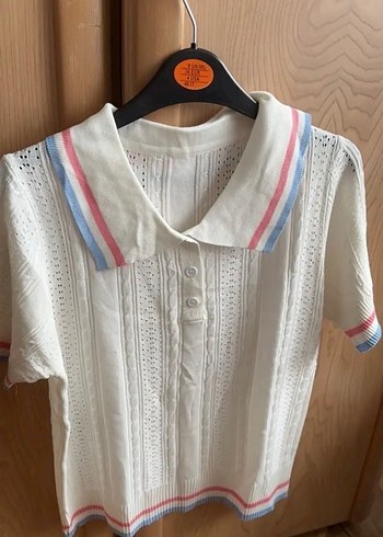 Kısa Kollu Örgü Beyaz Polo Kazak - Görsel 2