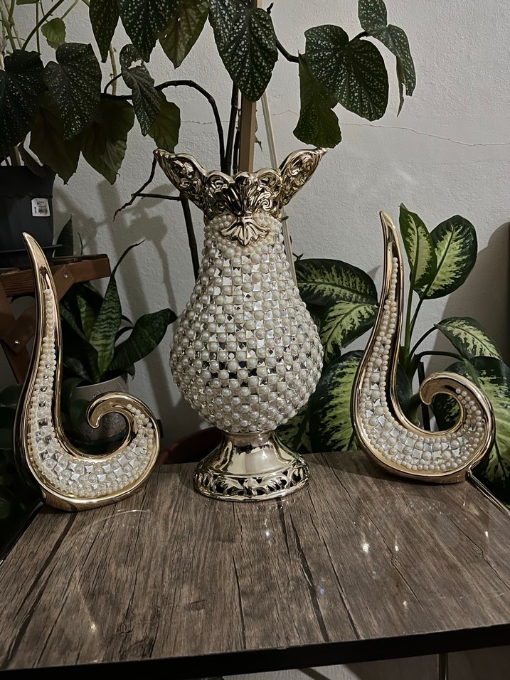 Parlak Altın Renkli Dekoratif Vazo Seti - Görsel 2