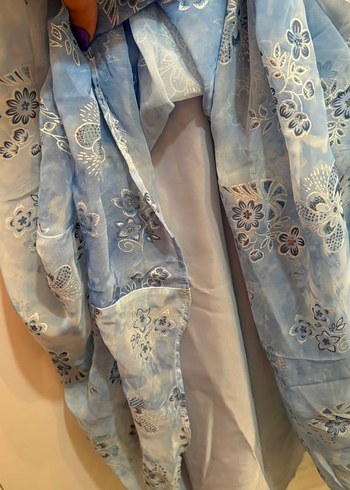 Mavi Çiçek Desenli Uzun Bohem Elbise - Görsel 3