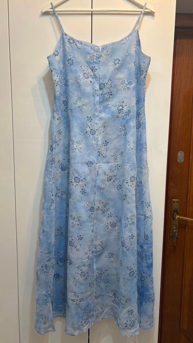 Mavi Çiçek Desenli Uzun Bohem Elbise - Görsel 2