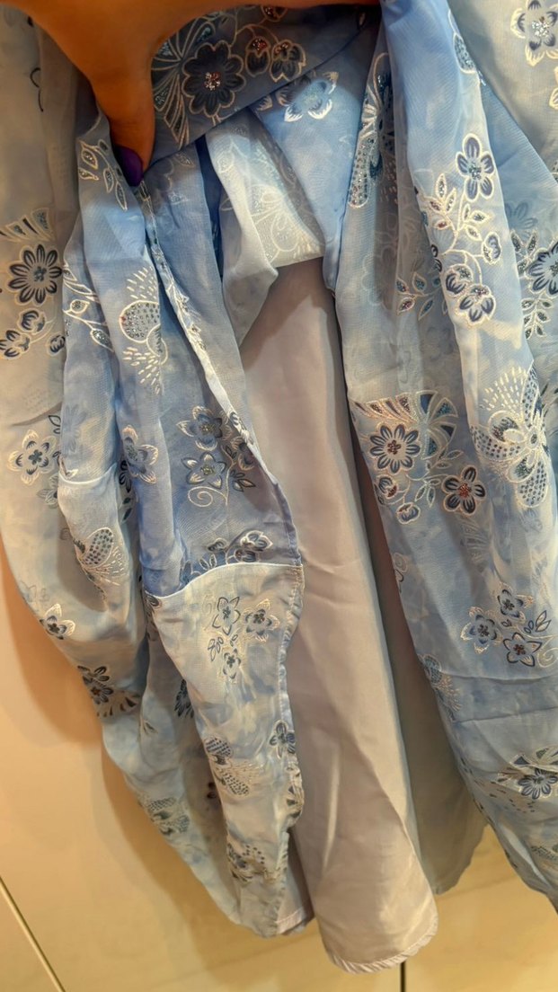 Mavi Çiçek Desenli Uzun Bohem Elbise - Görsel 3