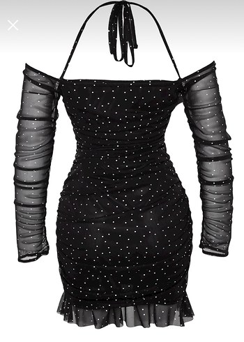 Puantiyeli Drapeli Tül Yılbaşı Elbisesi - Görsel 2