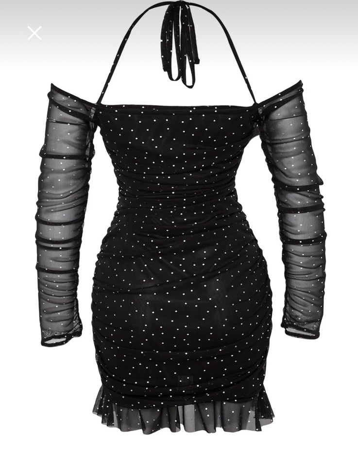 Puantiyeli Drapeli Tül Yılbaşı Elbisesi - Görsel 2