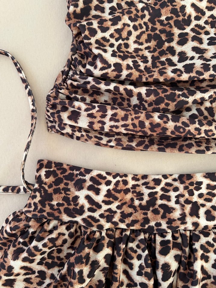 Leopar Desenli Crop ve Balon Etek Takım - Görsel 2