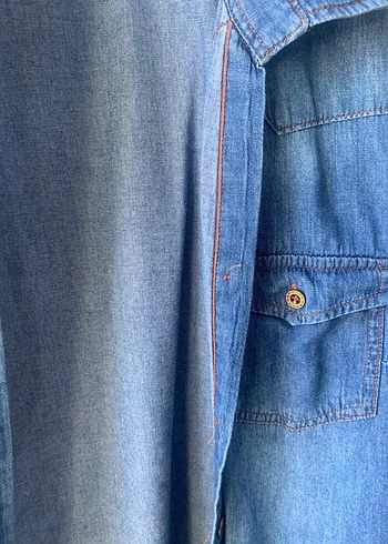 38 Beden mavi Renk Mavi Denim Düğmeli Uzun Kollu Kadın Gömlek