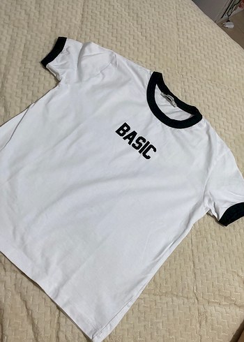 s Beden BASIC Baskılı Beyaz Kadın Tişört