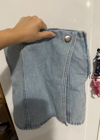 Düğmeli Mavi Denim Midi Etek