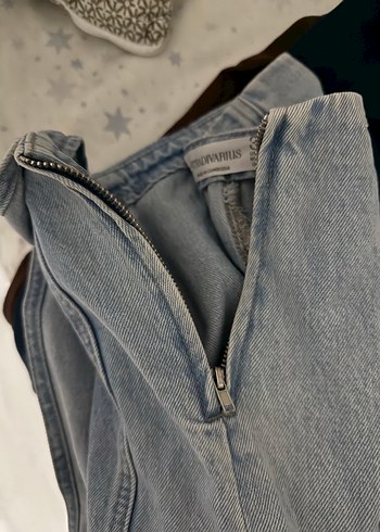 xs Beden Düğmeli Mavi Denim Midi Etek