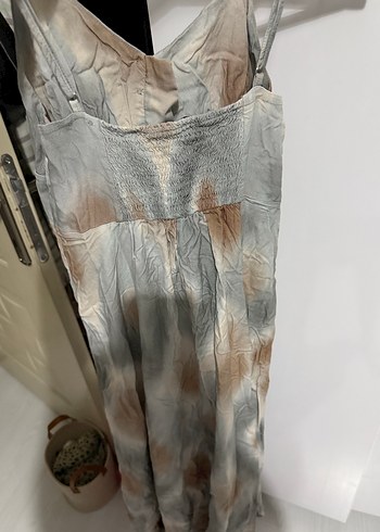 xs Beden Gri Batik Desenli Uzun Bohem Elbise