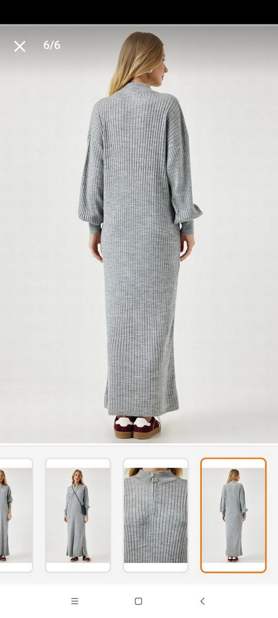 Gri Yüksek Yaka Triko Uzun Elbise - Görsel 4
