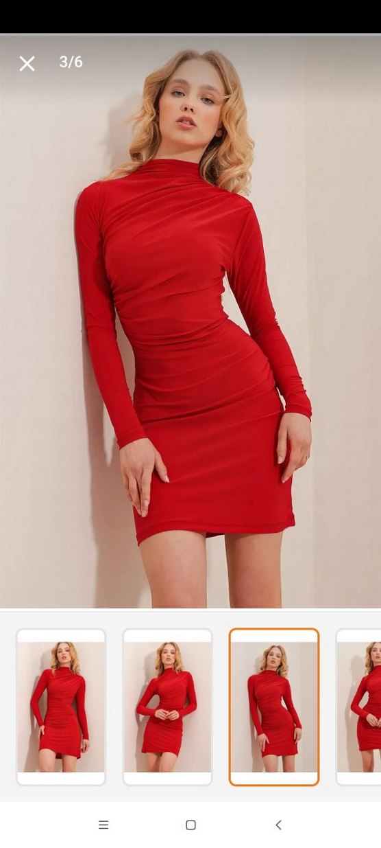 Kırmızı Drapeli Mini Elbise - Görsel 3