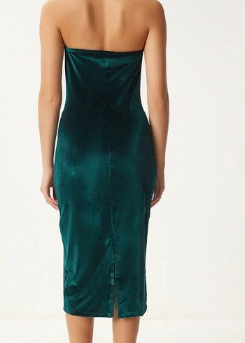 kadife Turkuaz Drapeli Uzun Elbise - Görsel 2