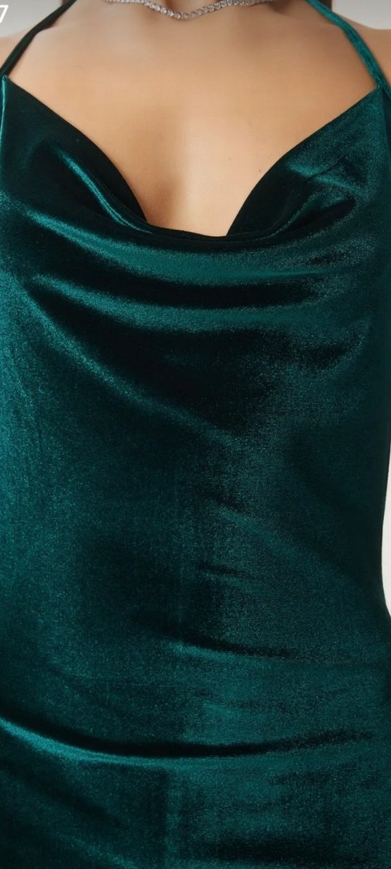 kadife Turkuaz Drapeli Uzun Elbise - Görsel 5