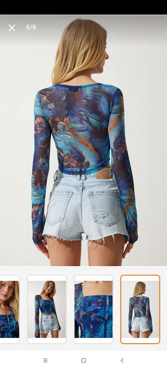 Kadın Mavi Batik Desenli Korse Bluz - Görsel 3