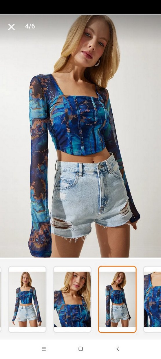 Kadın Mavi Batik Desenli Korse Bluz - Görsel 2