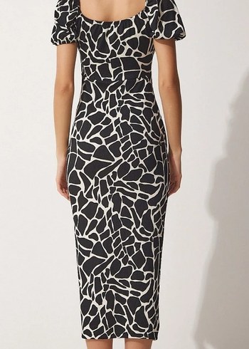 Zebra Desenli Uzun Kollu Kadın Kalem Elbise - Görsel 3