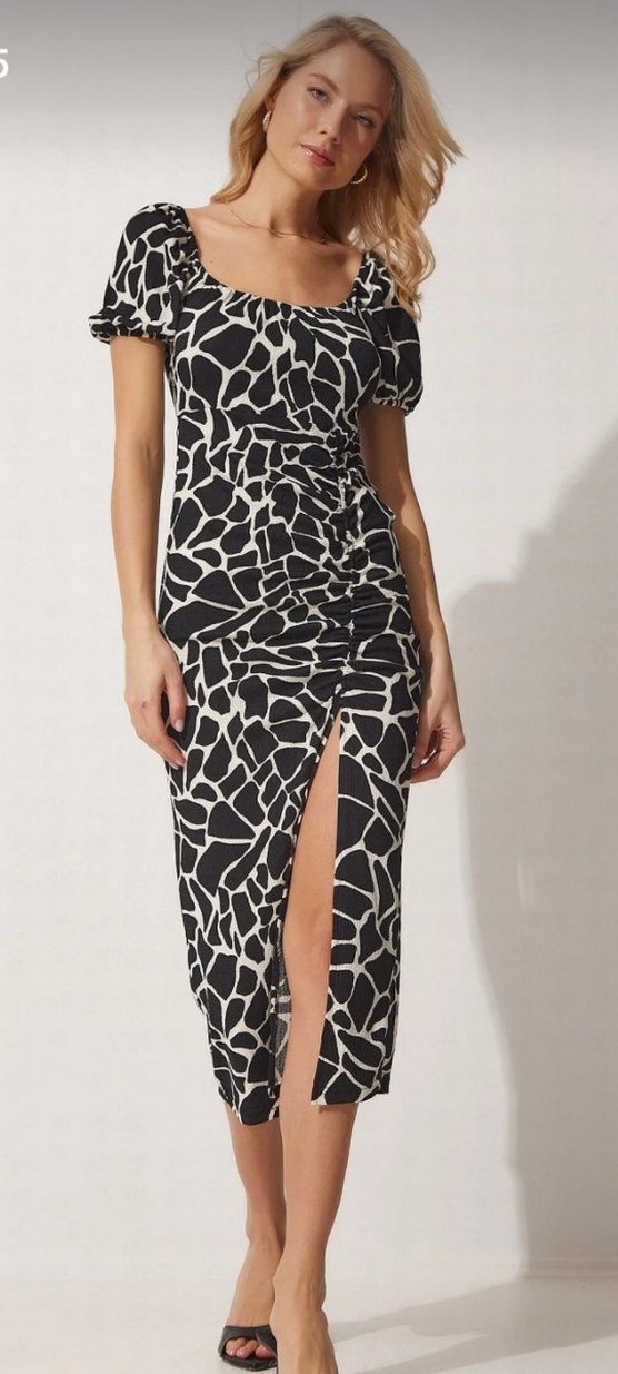 Zebra Desenli Uzun Kollu Kadın Kalem Elbise - Görsel 2