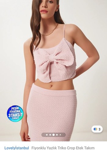 Diğer Pudra Pembe Örgü Straplez Crop Bustiyer ve etek