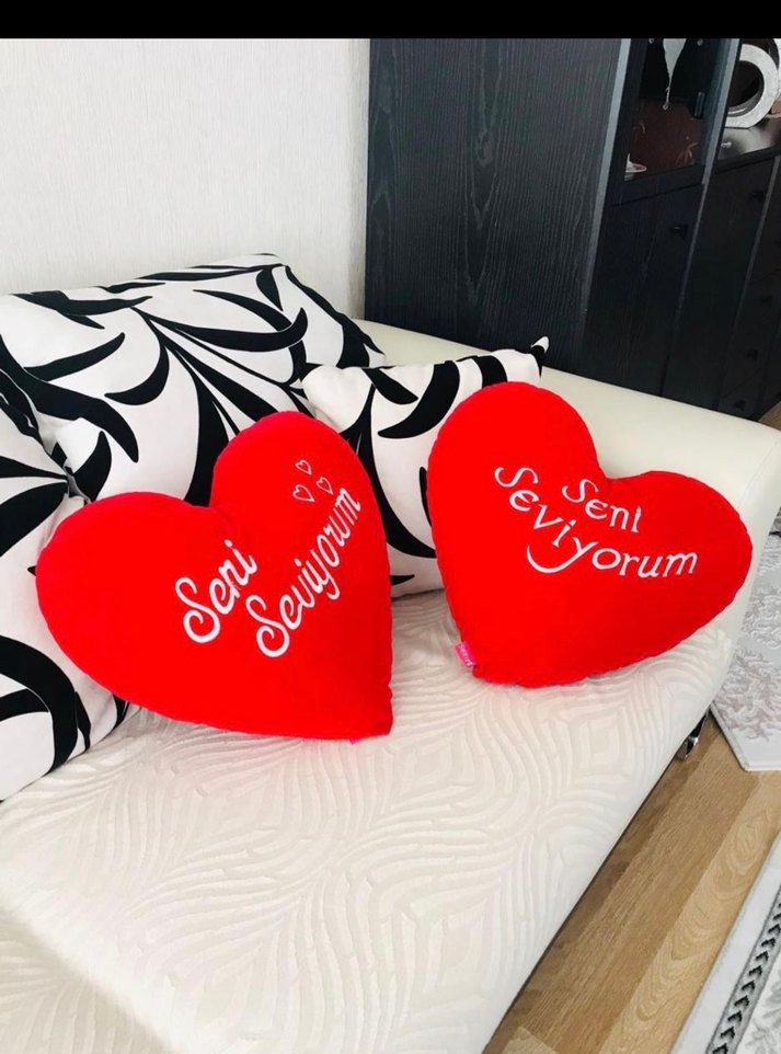 Kırmızı Kalpli Peluş Yastık - Seni Seviyorum - Görsel 2