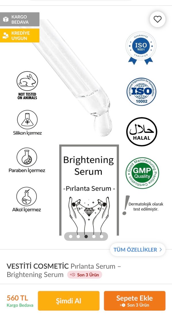 VESTİTİ COSMETIC Pırlanta Aydınlatıcı Serum - Görsel 3