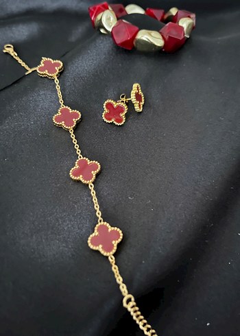 Accessorize  Kirmizi Dortlu Cicek Altin Taki Seti