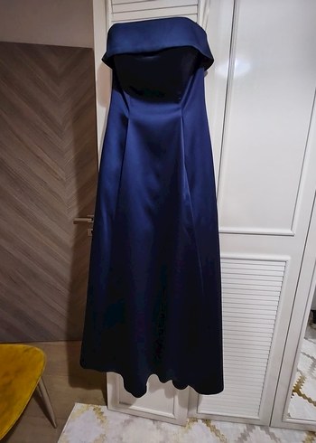 Askı Detaylı Lacivert Uzun Abiye Elbise - Görsel 3