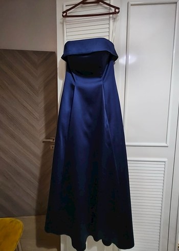 Askı Detaylı Lacivert Uzun Abiye Elbise - Görsel 2