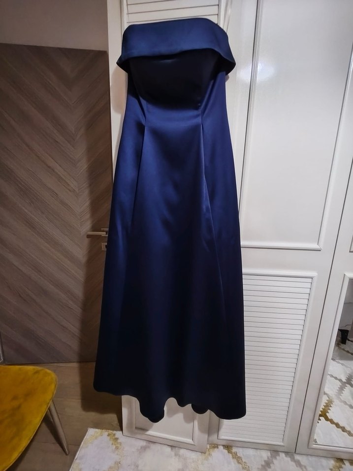 Askı Detaylı Lacivert Uzun Abiye Elbise - Görsel 3