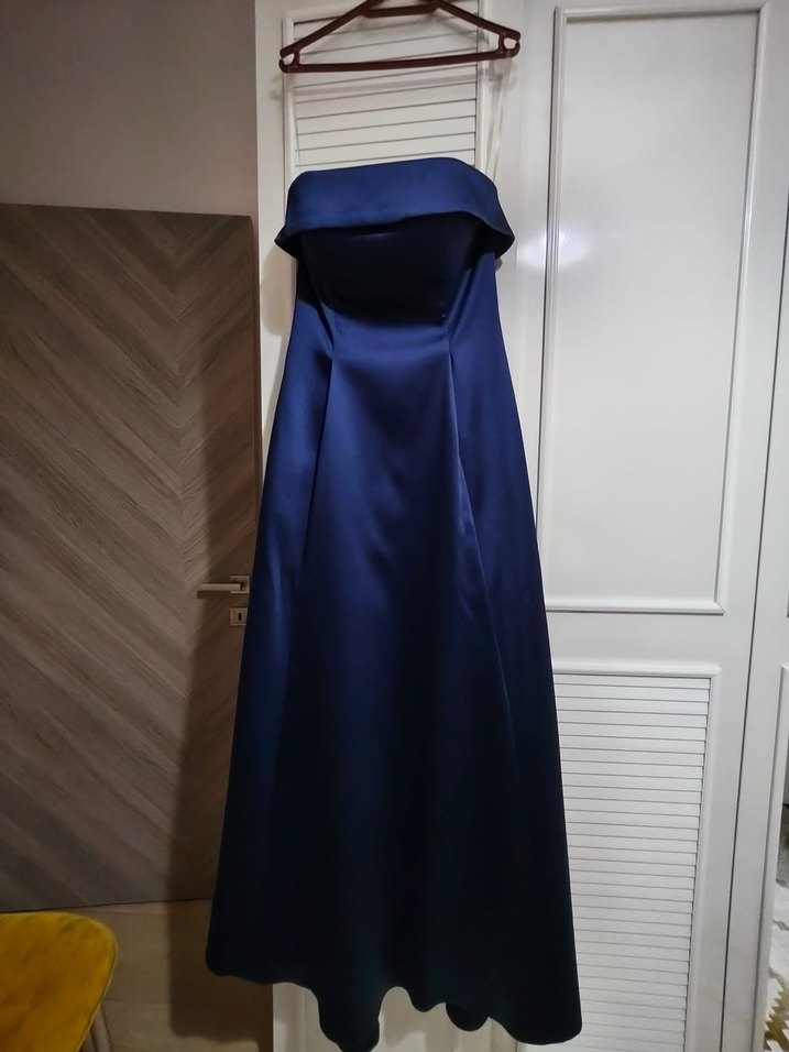 Askı Detaylı Lacivert Uzun Abiye Elbise - Görsel 2