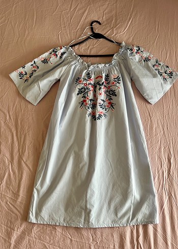 Nakışlı Beyaz Bohem Midi Elbise