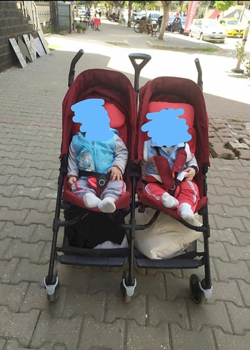 Kırmızı Çiftli Bebek Arabası