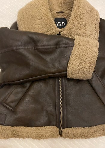Zara Zara Kahverengi Kürklü Deri Kadın Ceket