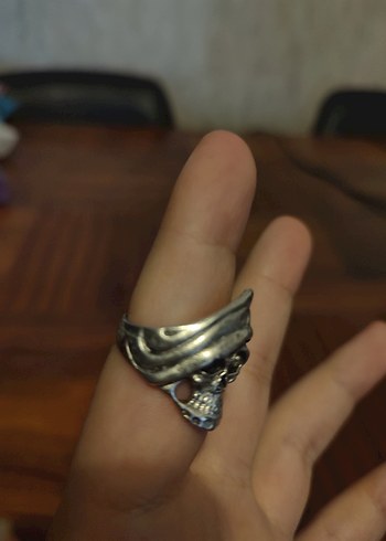 Beden Gri Kuru Kafalı Biker Yüzük