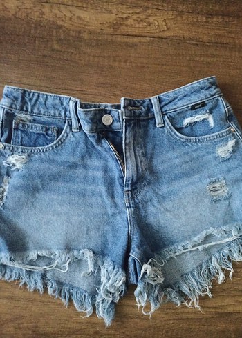 Kadın Mavi Kot Mini Şort - Görsel 7