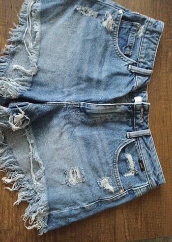 Kadın Mavi Kot Mini Şort - Görsel 5