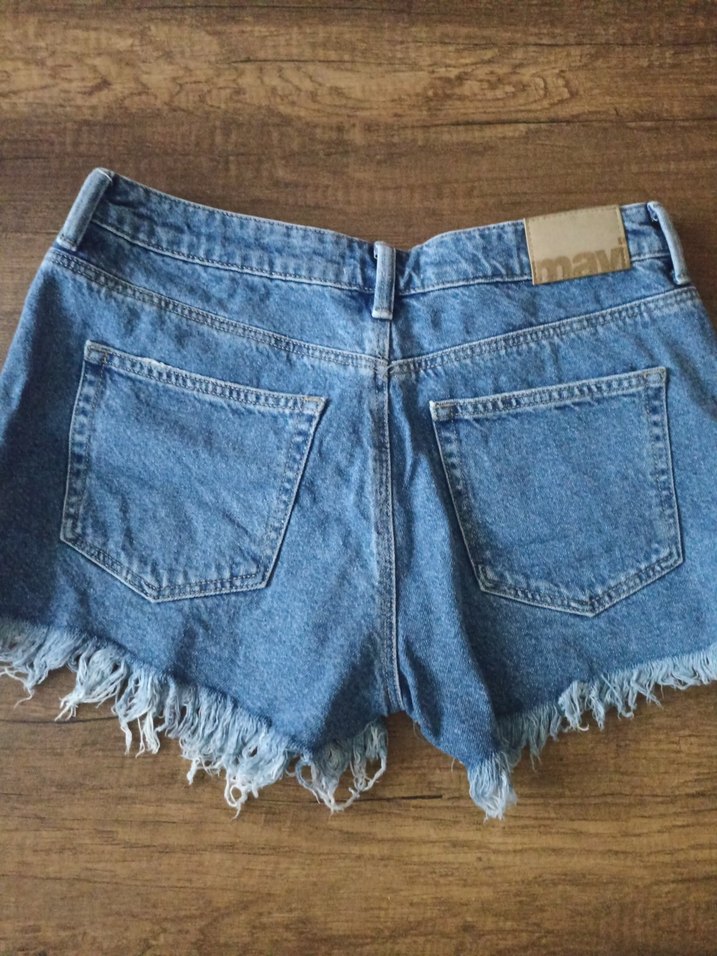 Kadın Mavi Kot Mini Şort - Görsel 4