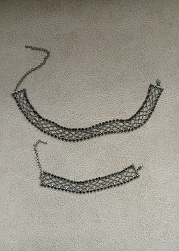 Gri Uzun Zincir Detaylı Bohem Kolye bileklik takım - Görsel 4