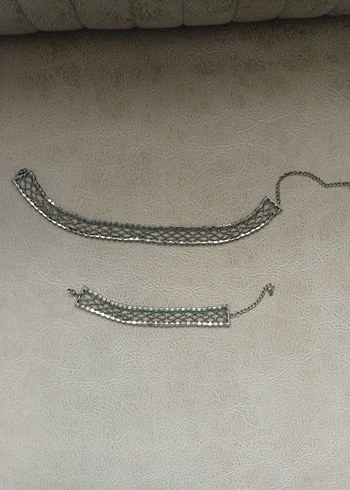 Gri Uzun Zincir Detaylı Bohem Kolye bileklik takım - Görsel 6